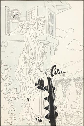 FREDERICK RICHARDSON (1862-1937) Rapunzel let down her plaits and the witch climbed up. [CHILDRENS / FAIRY TALES]
